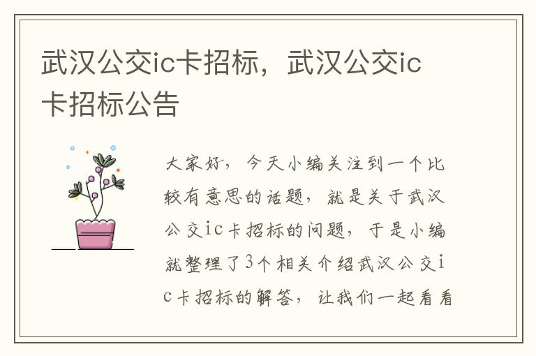 武汉公交ic卡招标，武汉公交ic卡招标公告