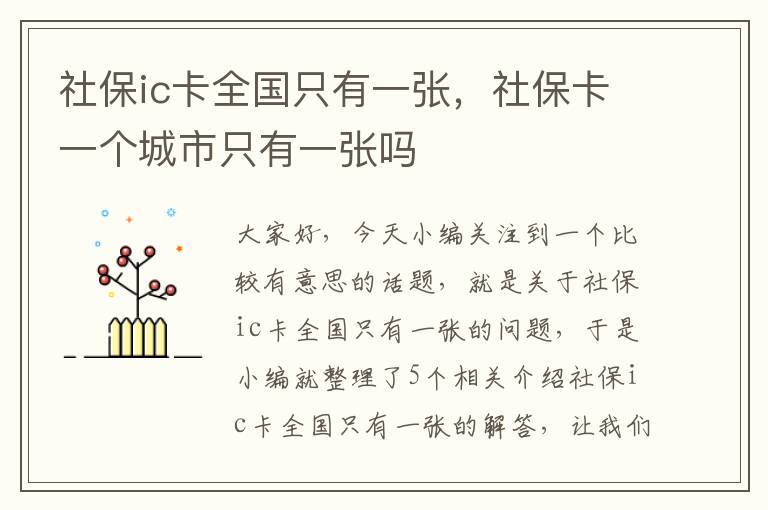 社保ic卡全国只有一张，社保卡一个城市只有一张吗