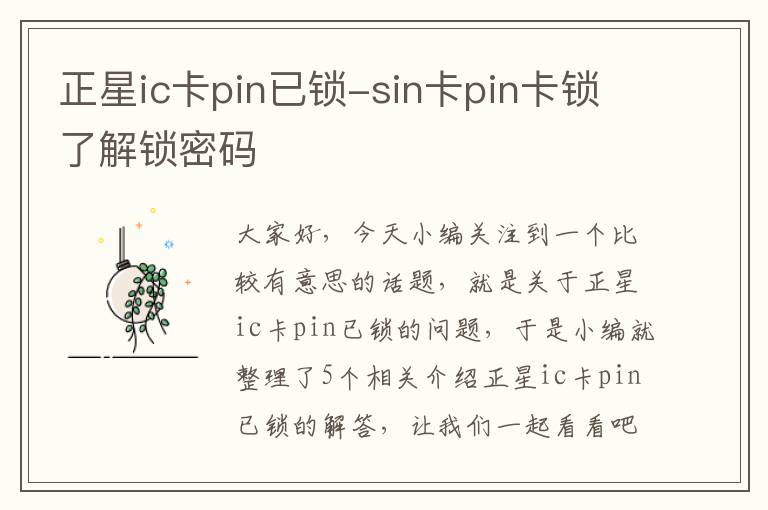 正星ic卡pin已锁-sin卡pin卡锁了解锁密码