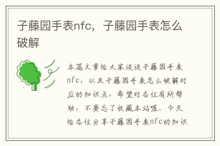 子藤园手表nfc，子藤园手表怎么破解