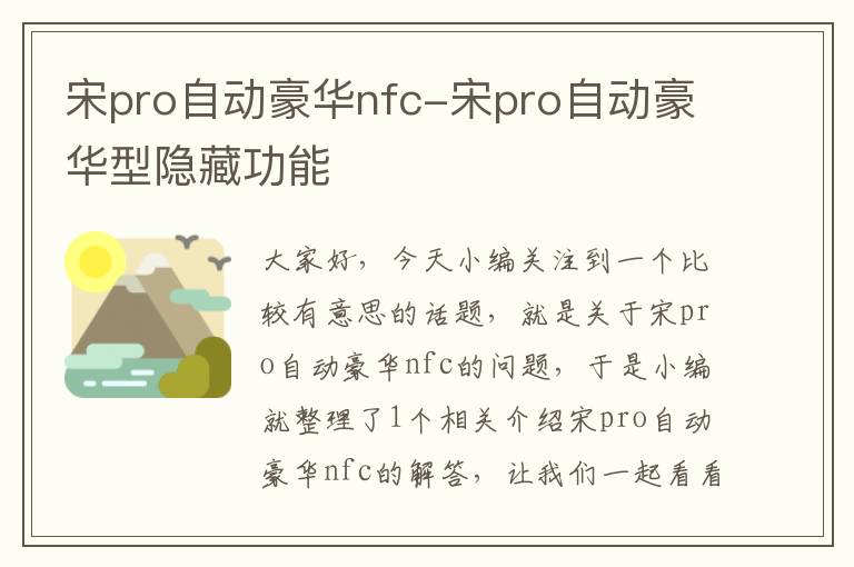 宋pro自动豪华nfc-宋pro自动豪华型隐藏功能