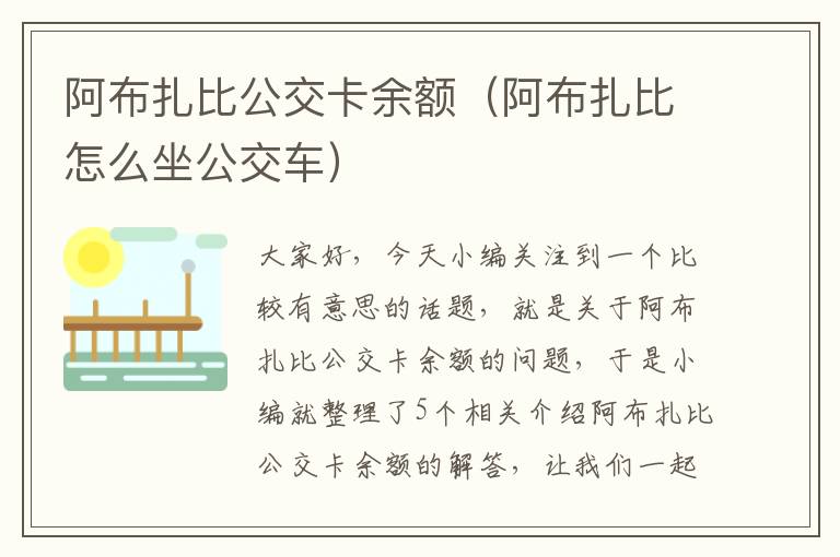 阿布扎比公交卡余额（阿布扎比怎么坐公交车）