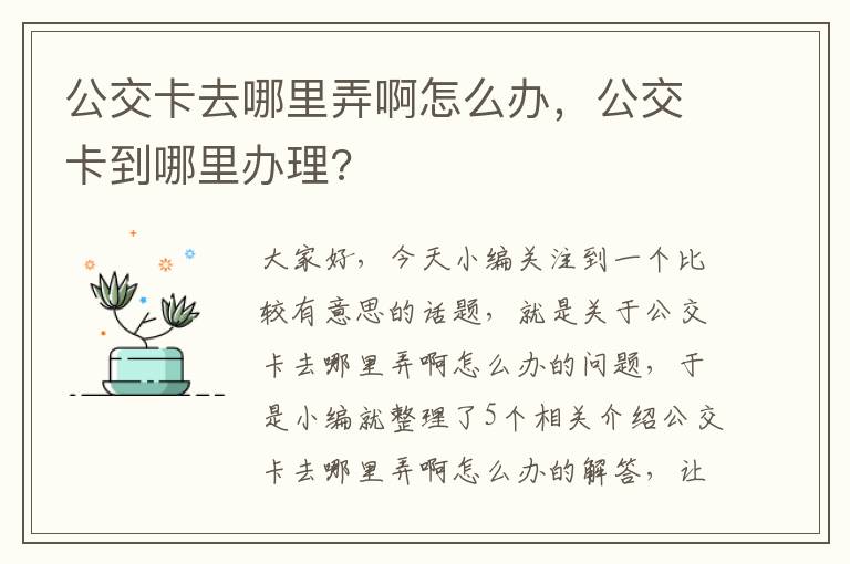 公交卡去哪里弄啊怎么办，公交卡到哪里办理?