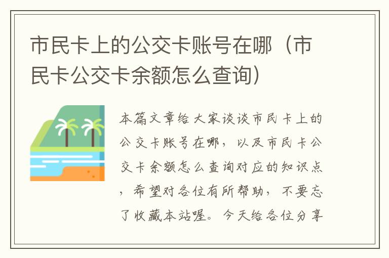 市民卡上的公交卡账号在哪（市民卡公交卡余额怎么查询）