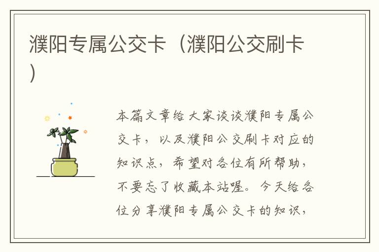 濮阳专属公交卡（濮阳公交刷卡）