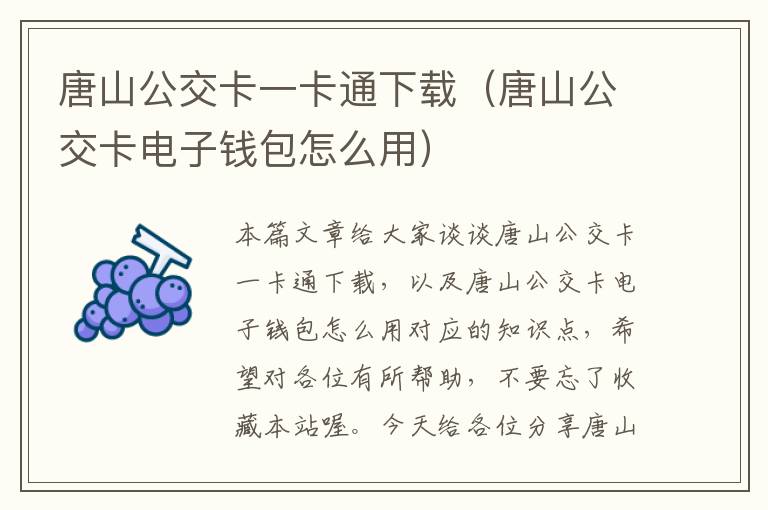 唐山公交卡一卡通下载（唐山公交卡电子钱包怎么用）