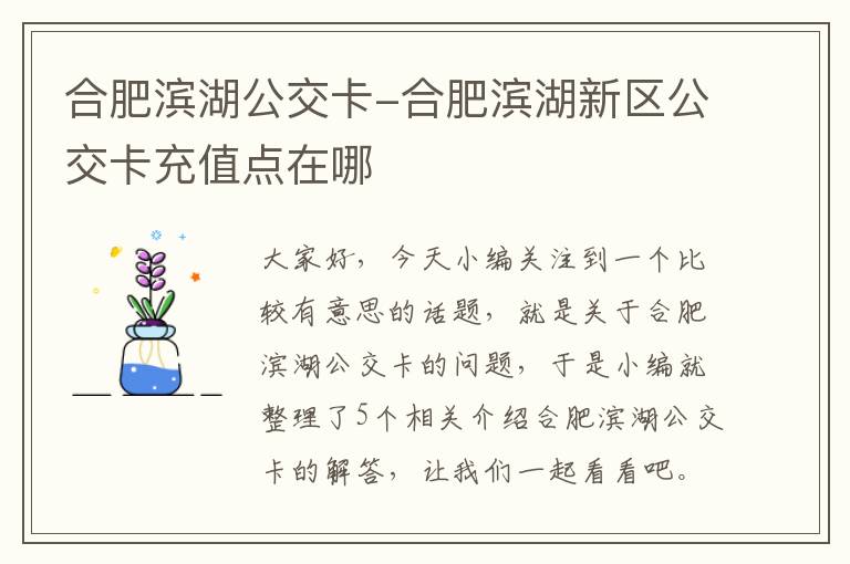 合肥滨湖公交卡-合肥滨湖新区公交卡充值点在哪