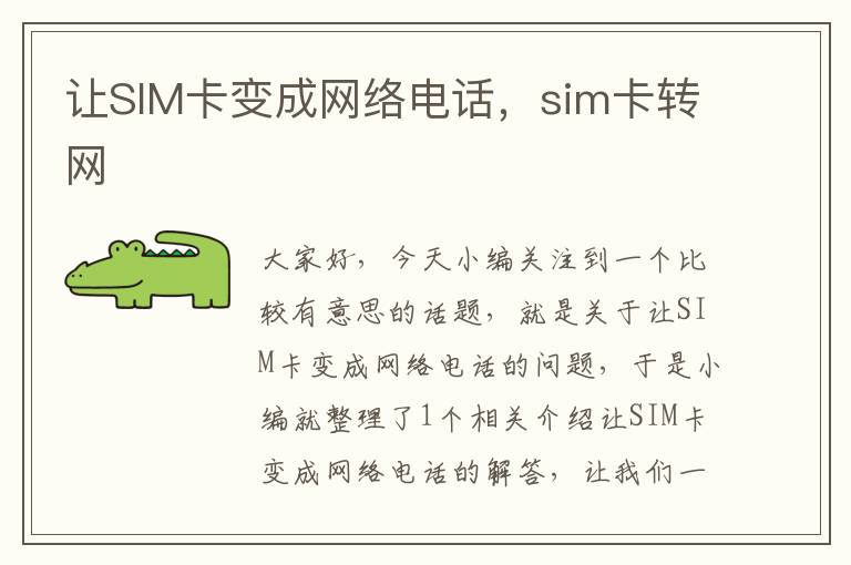 让SIM卡变成网络电话，sim卡转网