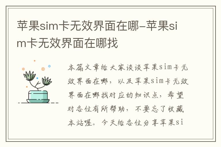 苹果sim卡无效界面在哪-苹果sim卡无效界面在哪找