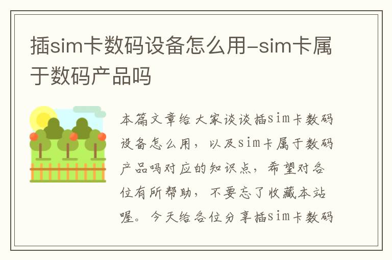 插sim卡数码设备怎么用-sim卡属于数码产品吗