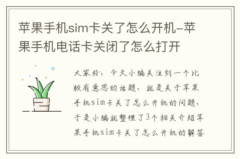 苹果手机sim卡关了怎么开机-苹果手机电话卡关闭了怎么打开