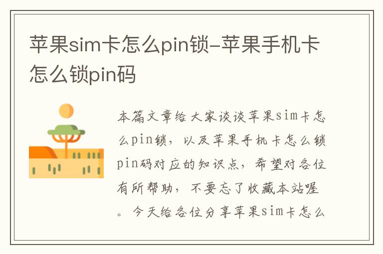 苹果sim卡怎么pin锁-苹果手机卡怎么锁pin码