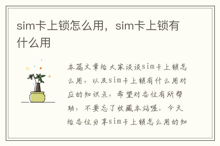 sim卡上锁怎么用，sim卡上锁有什么用