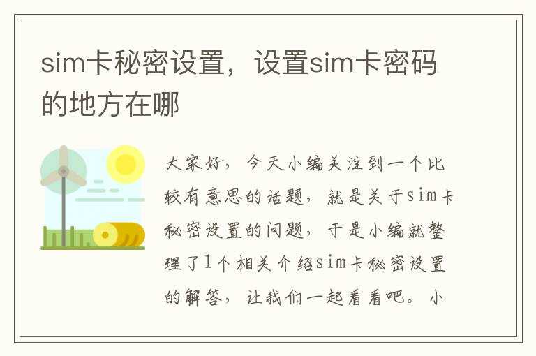 sim卡秘密设置，设置sim卡密码的地方在哪