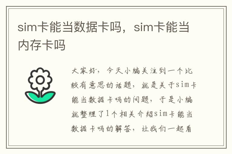 sim卡能当数据卡吗，sim卡能当内存卡吗