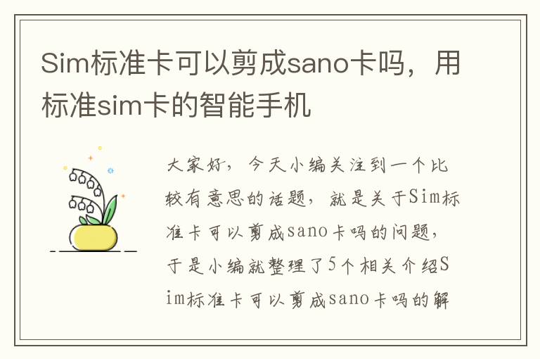 Sim标准卡可以剪成sano卡吗，用标准sim卡的智能手机