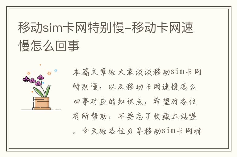 移动sim卡网特别慢-移动卡网速慢怎么回事