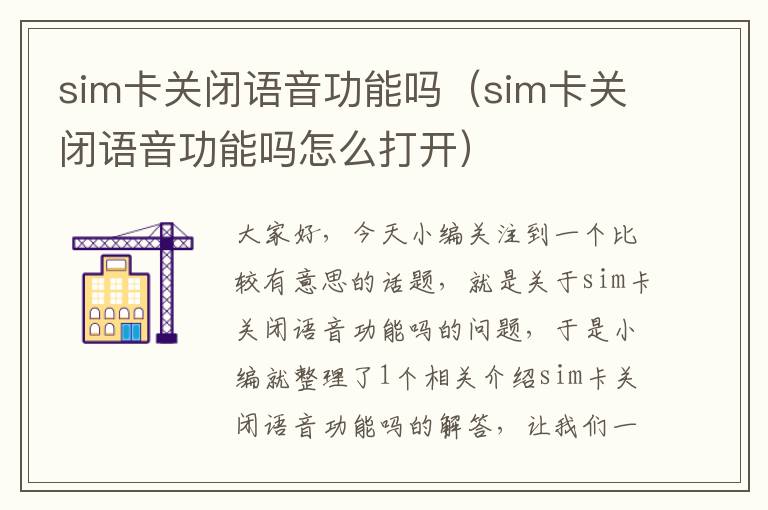 sim卡关闭语音功能吗（sim卡关闭语音功能吗怎么打开）