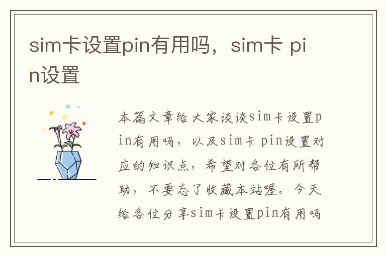 sim卡设置pin有用吗，sim卡 pin设置