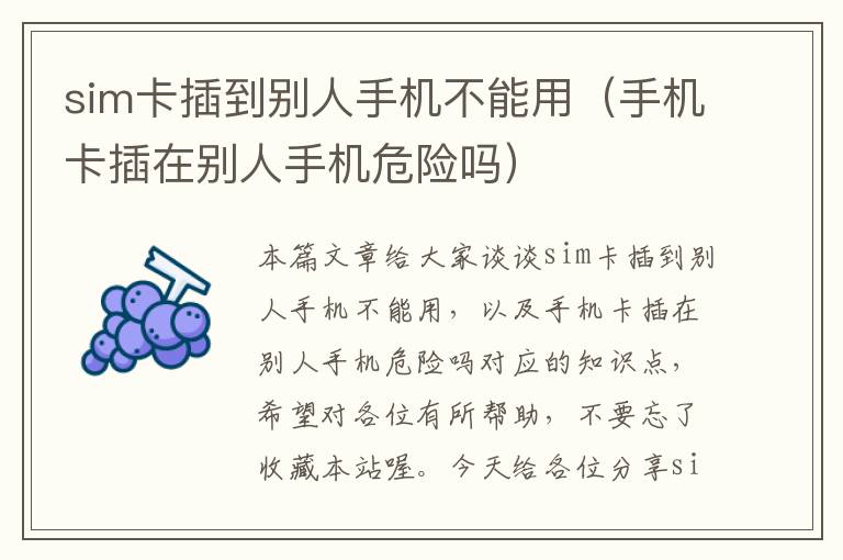 sim卡插到别人手机不能用（手机卡插在别人手机危险吗）