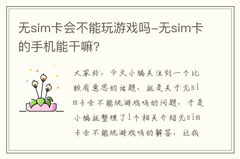 无sim卡会不能玩游戏吗-无sim卡的手机能干嘛?