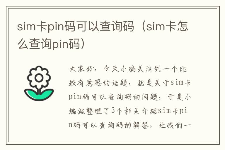 sim卡pin码可以查询码（sim卡怎么查询pin码）