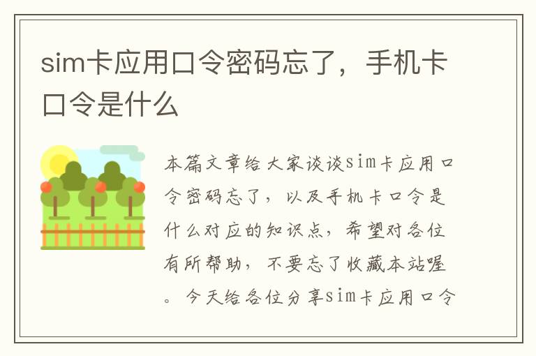 sim卡应用口令密码忘了，手机卡口令是什么