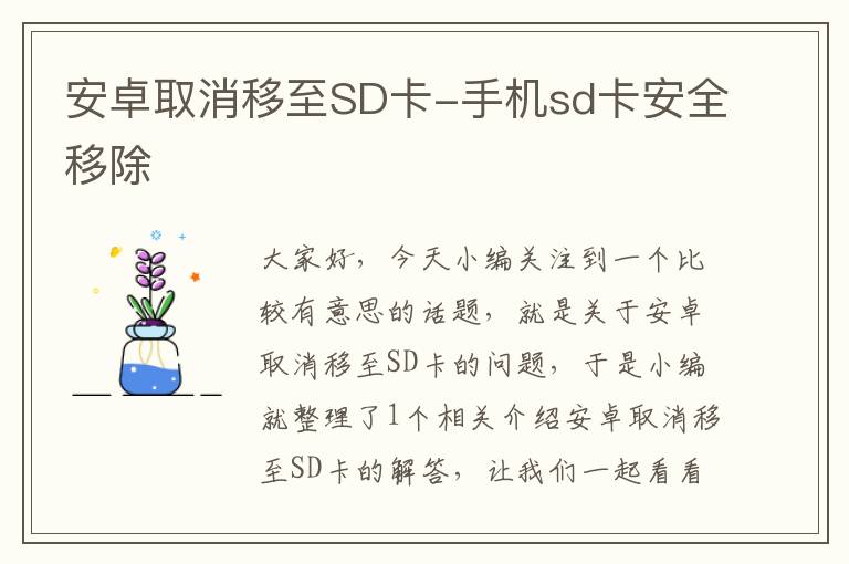 安卓取消移至SD卡-手机sd卡安全移除