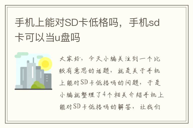 手机上能对SD卡低格吗，手机sd卡可以当u盘吗