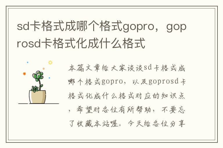 sd卡格式成哪个格式gopro，goprosd卡格式化成什么格式