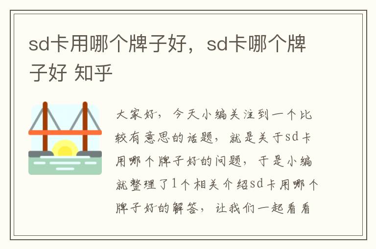 sd卡用哪个牌子好，sd卡哪个牌子好 知乎