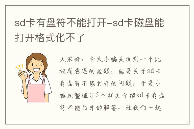 sd卡有盘符不能打开-sd卡磁盘能打开格式化不了