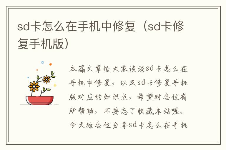 sd卡怎么在手机中修复（sd卡修复手机版）