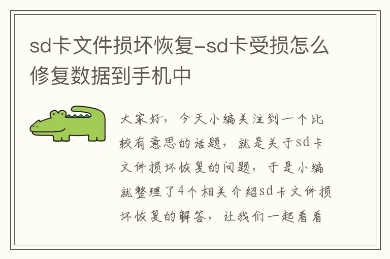 sd卡文件损坏恢复-sd卡受损怎么修复数据到手机中