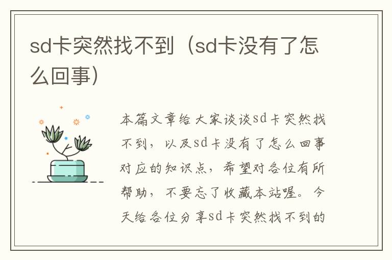 sd卡突然找不到（sd卡没有了怎么回事）