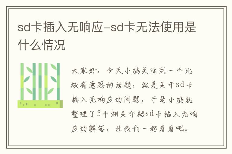 sd卡插入无响应-sd卡无法使用是什么情况