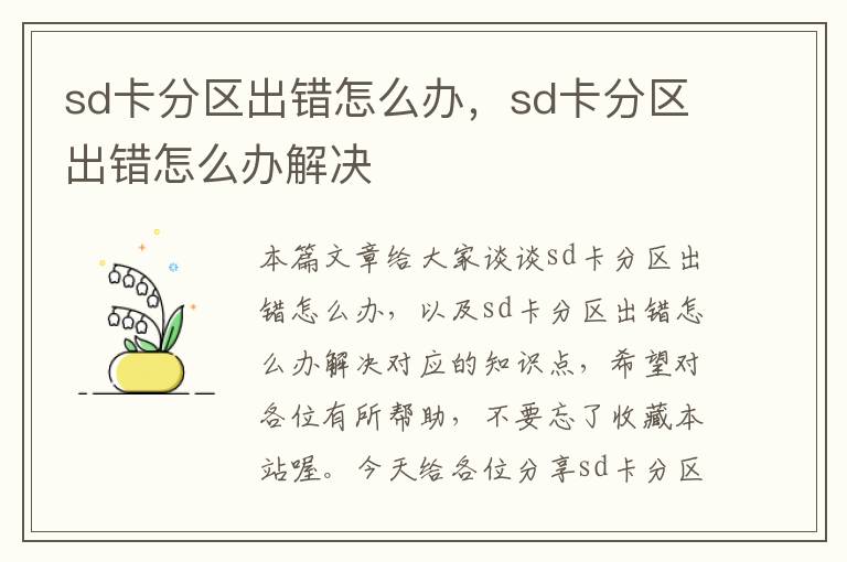 sd卡分区出错怎么办，sd卡分区出错怎么办解决