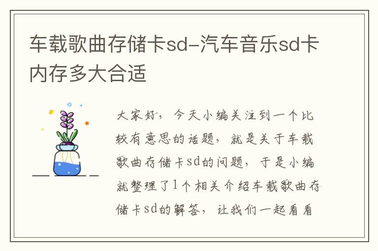 车载歌曲存储卡sd-汽车音乐sd卡内存多大合适