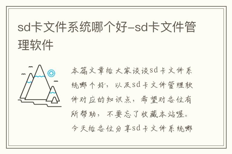 sd卡文件系统哪个好-sd卡文件管理软件