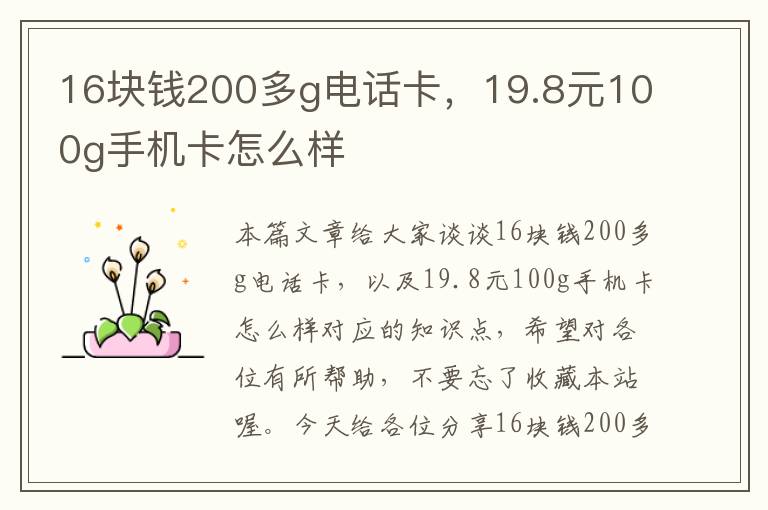 16块钱200多g电话卡，19.8元100g手机卡怎么样