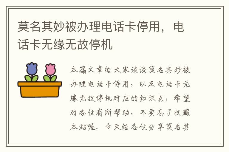 莫名其妙被办理电话卡停用，电话卡无缘无故停机