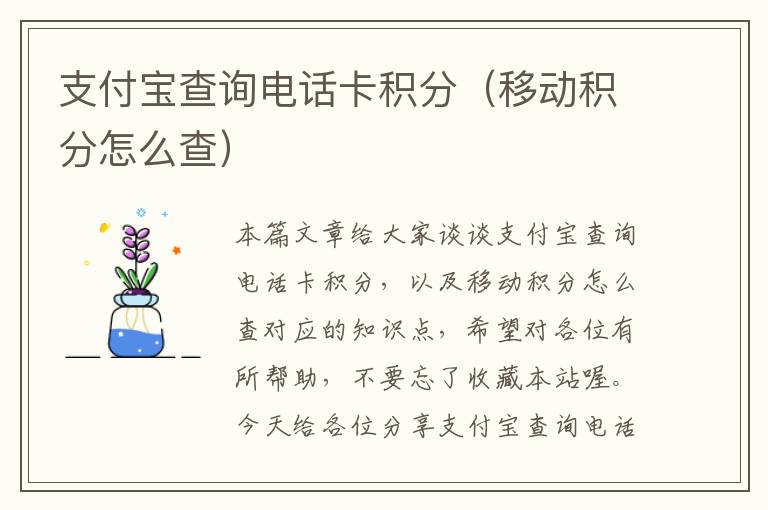 支付宝查询电话卡积分（移动积分怎么查）