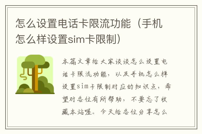 怎么设置电话卡限流功能（手机怎么样设置sim卡限制）