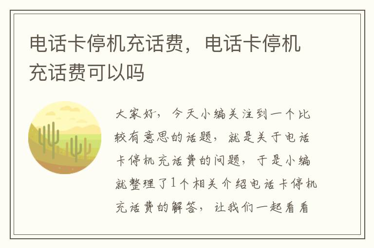 电话卡停机充话费，电话卡停机充话费可以吗