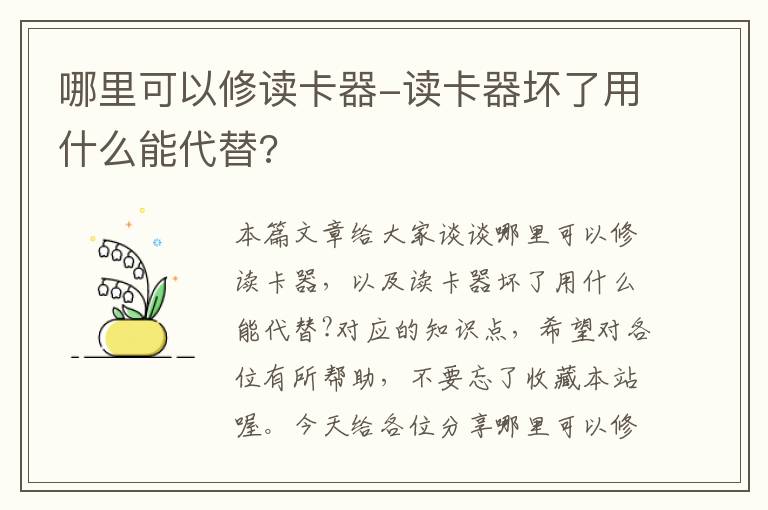 哪里可以修读卡器-读卡器坏了用什么能代替?