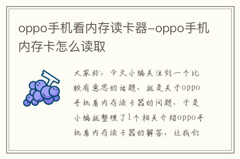 oppo手机看内存读卡器-oppo手机内存卡怎么读取