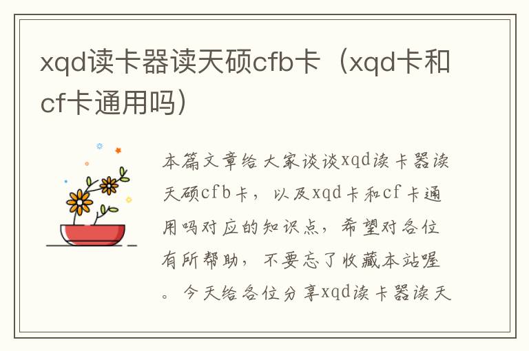 xqd读卡器读天硕cfb卡（xqd卡和cf卡通用吗）