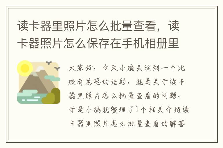 读卡器里照片怎么批量查看，读卡器照片怎么保存在手机相册里