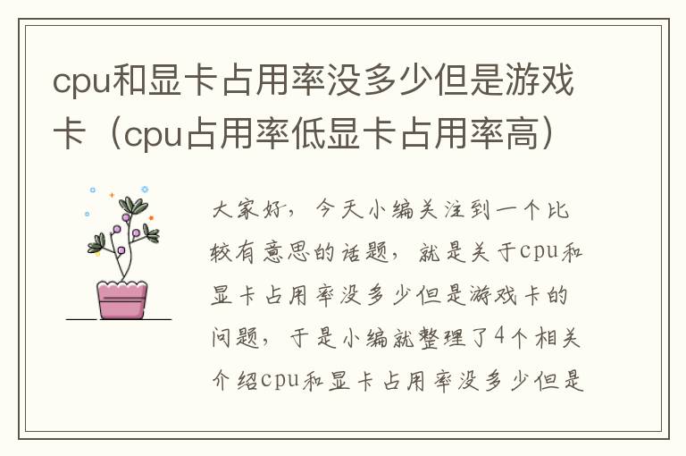 cpu和显卡占用率没多少但是游戏卡（cpu占用率低显卡占用率高）