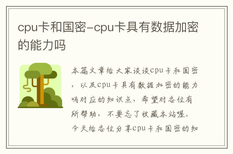 cpu卡和国密-cpu卡具有数据加密的能力吗